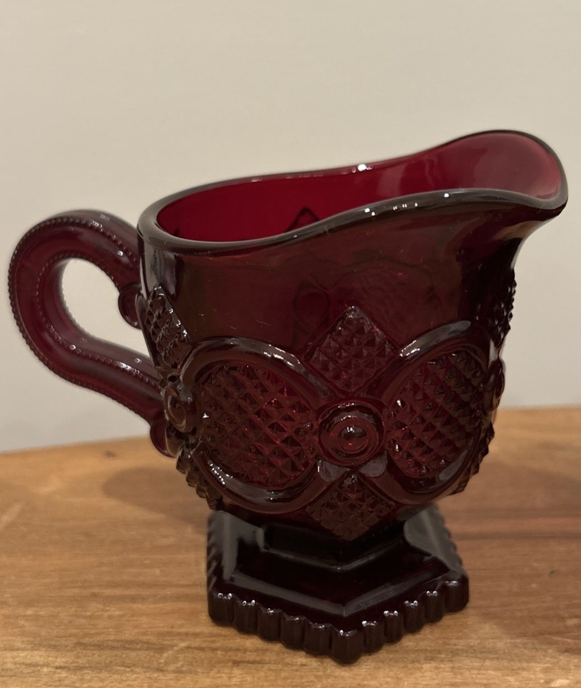 Vintage AVON Cape Cod Ruby Red Pressed Glass Collection Sugar & Creamer Set