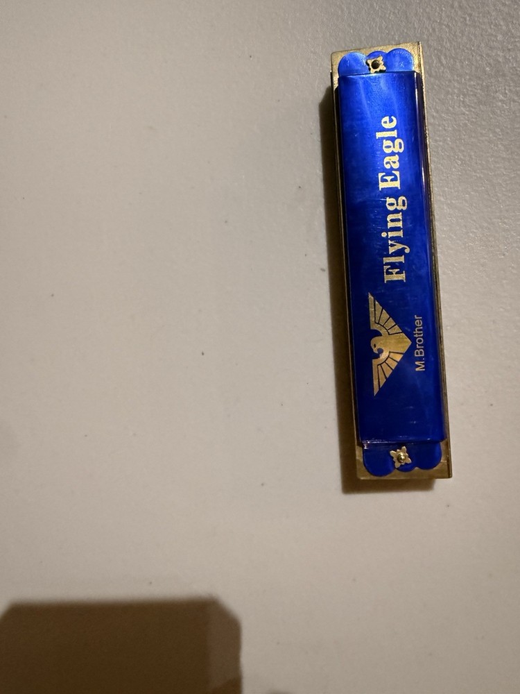 VINTAGE M BROTHER FLYING EAGLE HARMONICA INSTRUMENT, BLUE POLISHED