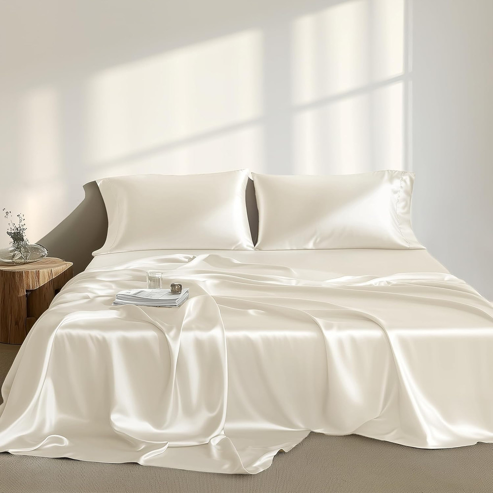 Essentials Polyester Satin 6 Piece Sheet Set with Ivory MPE20-904, Queen