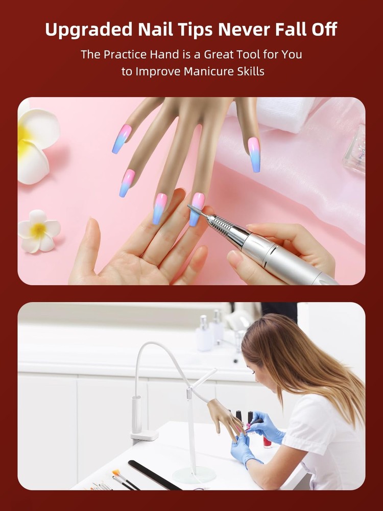 Practice Hand for Acrylic Nails - Nail Tips Won't Fall off Fake Hand - Flexib...