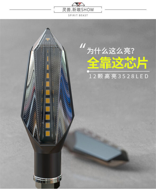 Pair White Motorcycle LED Turn Signal Light Flow Type Warning Light 12 Chips DRL