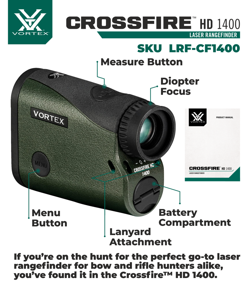 Vortex Optics Crossfire HD 1400 Laser Rangefinder w/Free Camo Digital Hat Bundle