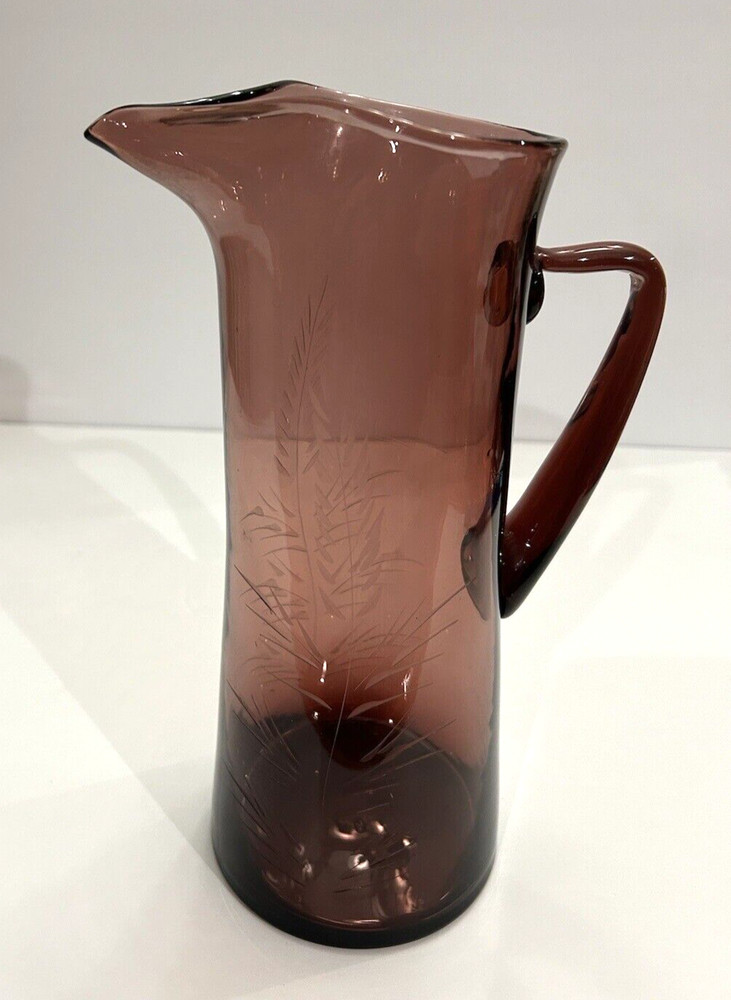Amethyst Glass Pitcher Etched European Collection