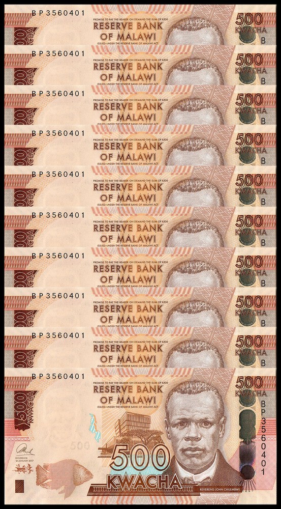 Malawi 500 Kwacha, 2017, P-66b, UNC X 10 PCS