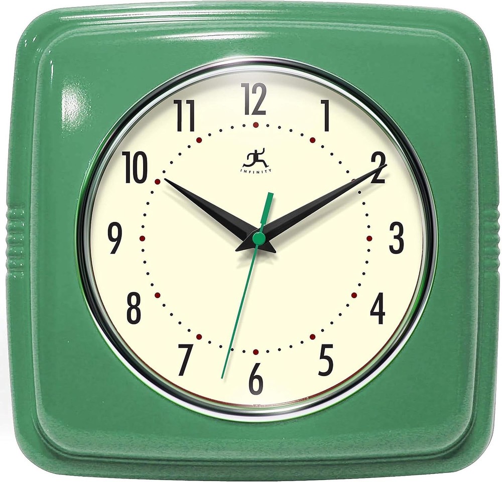 Square Silent Retro Wall Clock 9-Inch Mid Century Modern Kitchen Clock with ...