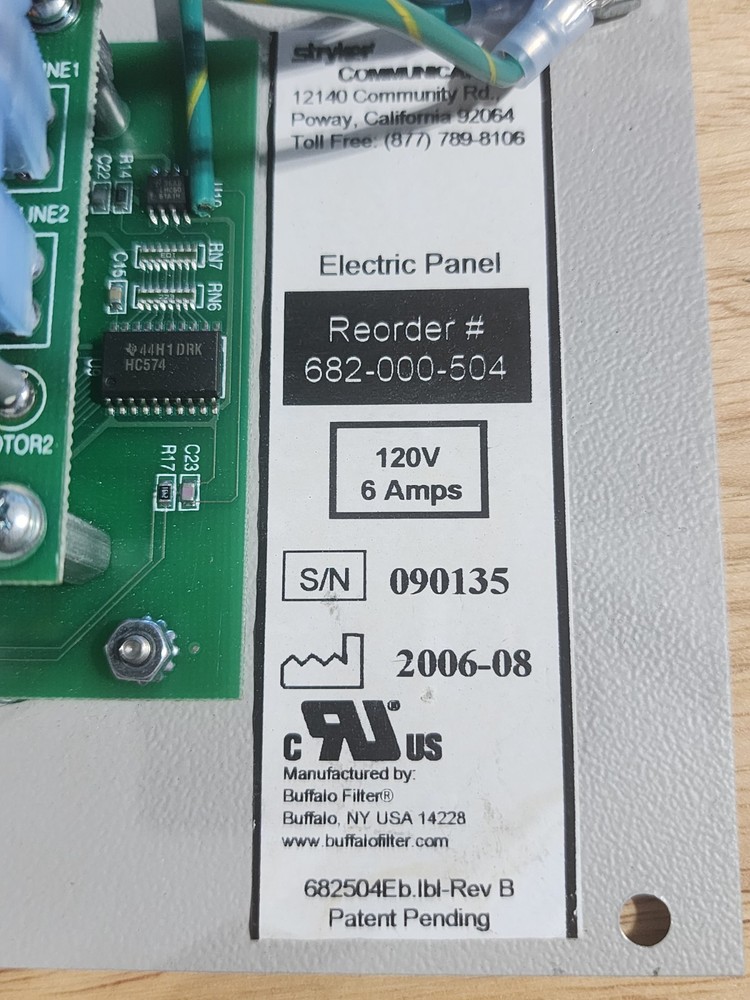 Stryker Stryke Vac Medical Electric Control Panel