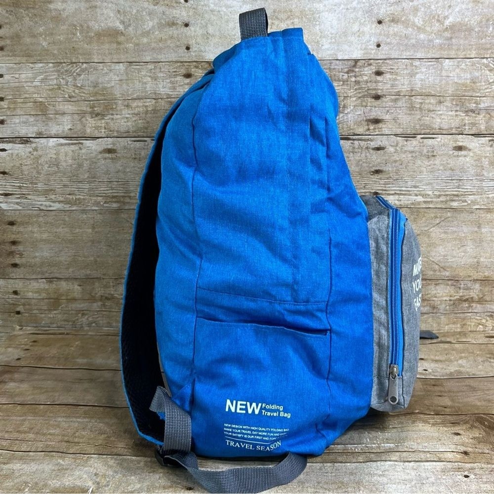 Travel Season Folding Backpack 20 Blue Grey Lightweight Packable Daypack Bag