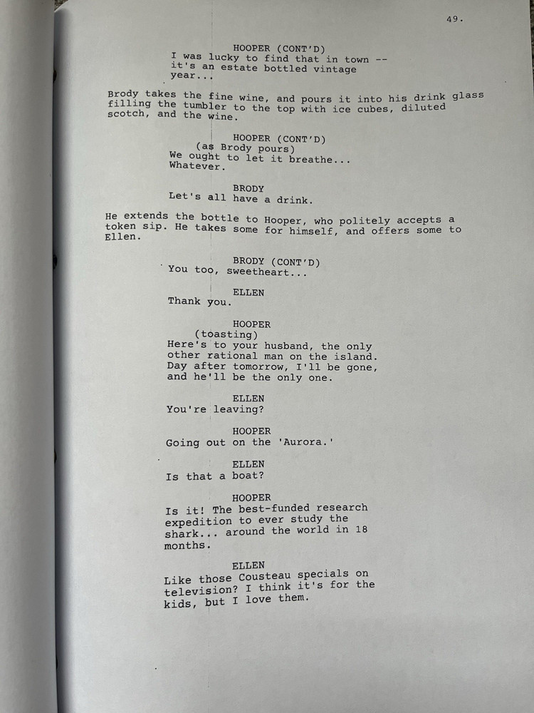 Jaws Film Script. Richard Dreyfuss, Roy Scheider, Robert Shaw.
