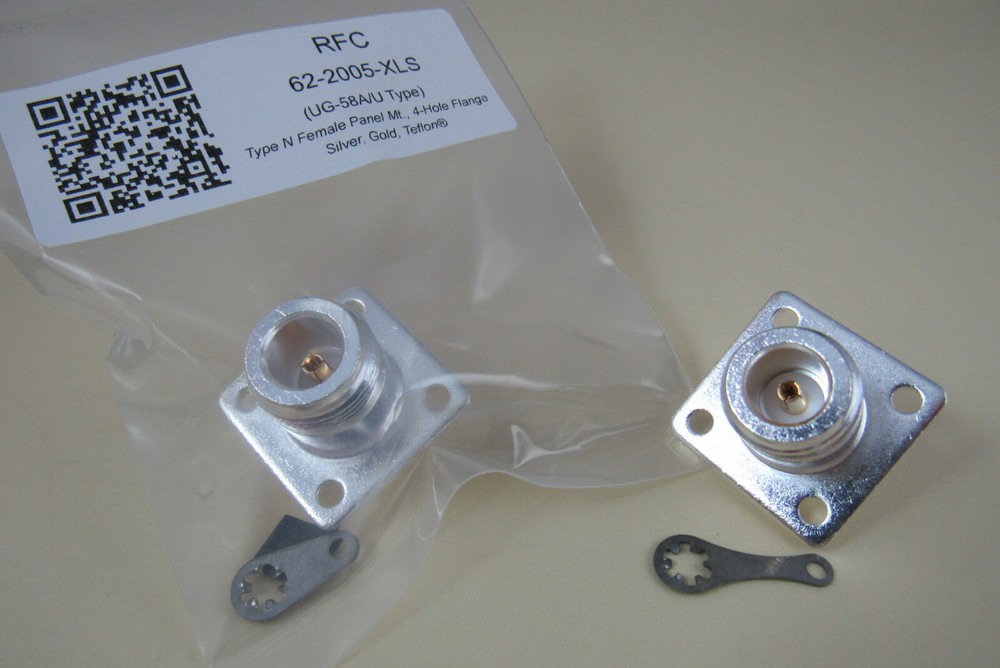 Silver Gold Teflon® Type N Female 4 Hole Panel Mount