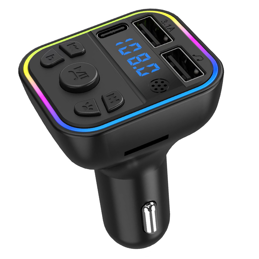 Fast Charger Car FM Transmitter Adapter TF Type-C Dual USB Adapter Car Accessory