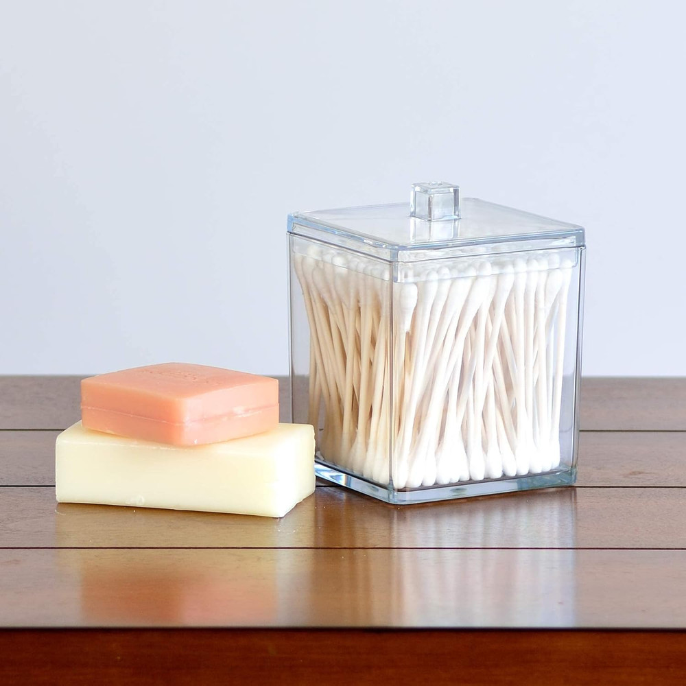 2 Pack 15 Ounce Clear Plastic Apothecary Jars, Square Shape