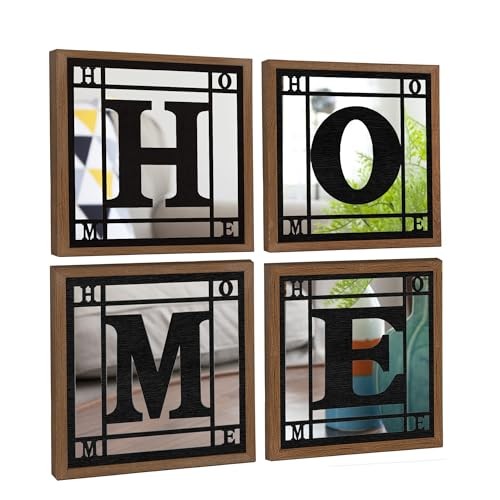 PCS Square Wall Mirrors, Rustic Farmhouse Accent Mirror， Home Wall Decor for 4