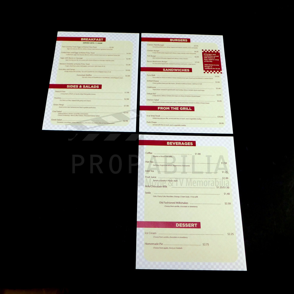 RIVERDALE Pops Diner Menu Inserts Original TV Prop (13502-8030)