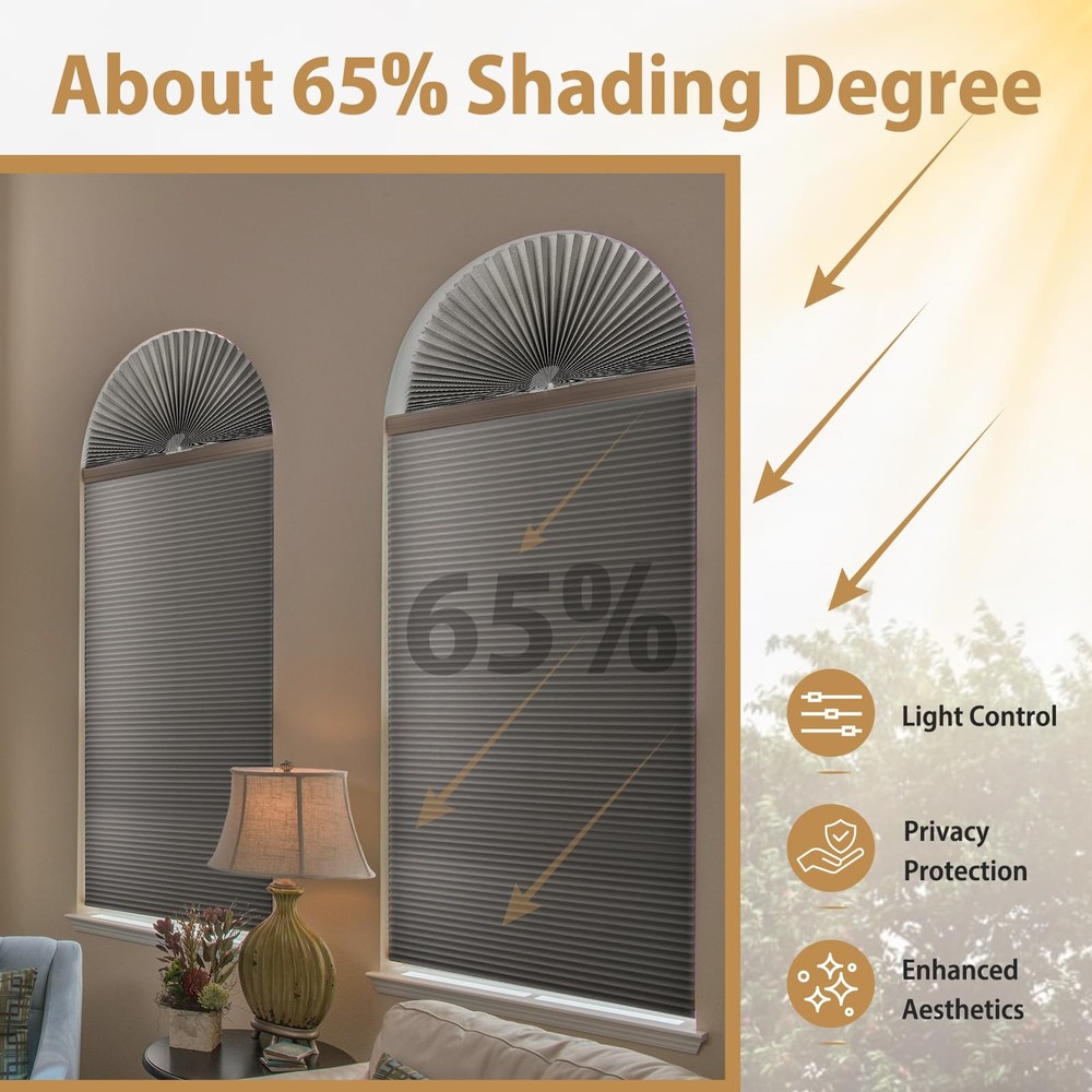 Zipcase 2 Pack Arch Window Shade, Light Filtering Fabric 2 Pack, Grey