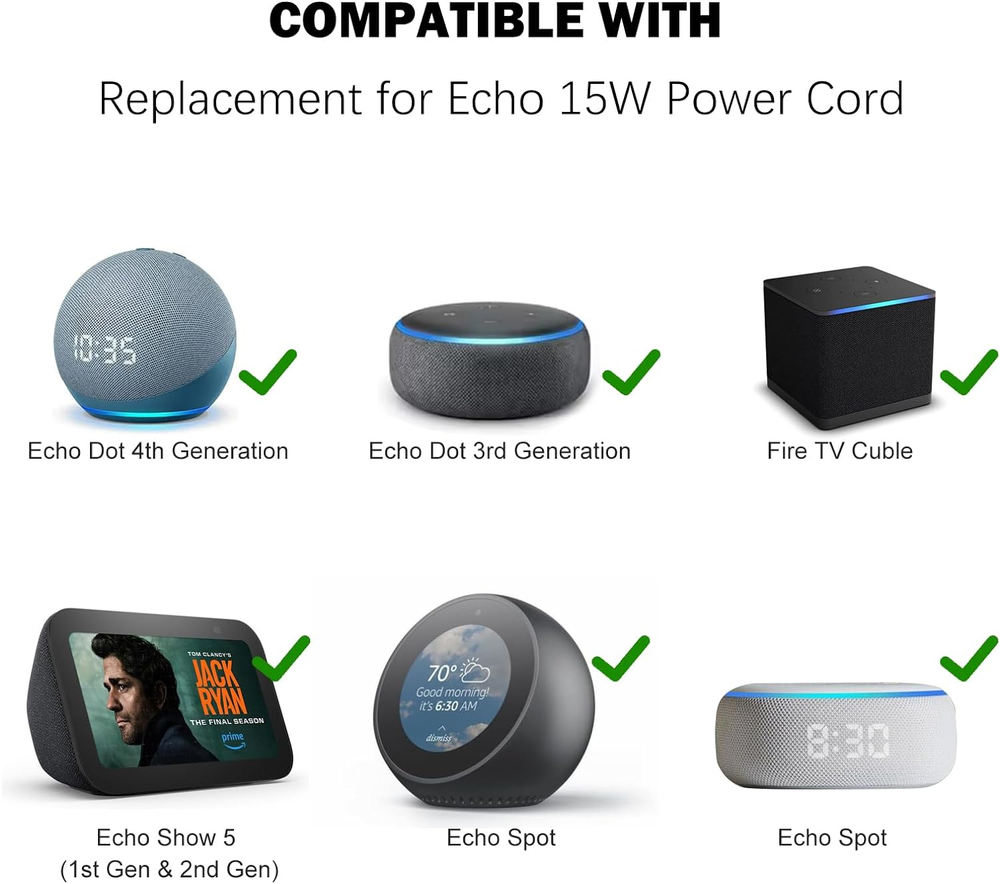 15W Power Adapter for Echo Dot 3Rd Generation, Echo Dot (3Rd/4Th Gen) with Clock