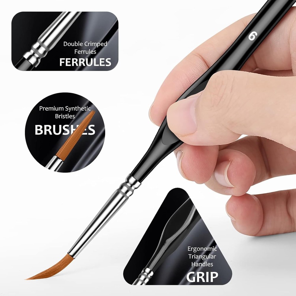 10Pcs Micro Paint Brushes Set with Triangular Handles - For 10, Black