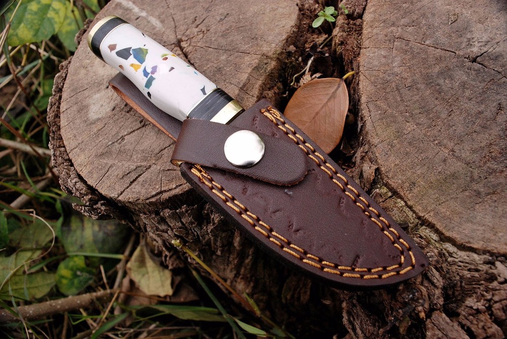CUSTOM HAND-FORGED DAMASCUS STEEL KNIFE & RISEN HANDLE +SHEATH - 357