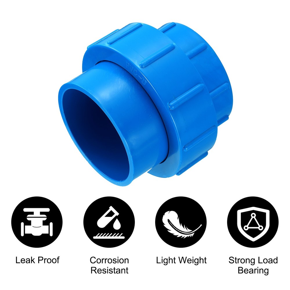 3" Union PVC Coupling Pipe Fitting Adapter, Blue