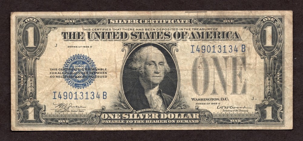 1928D $1 FunnyBack Silver Certificate Fr. 1605 - VF
