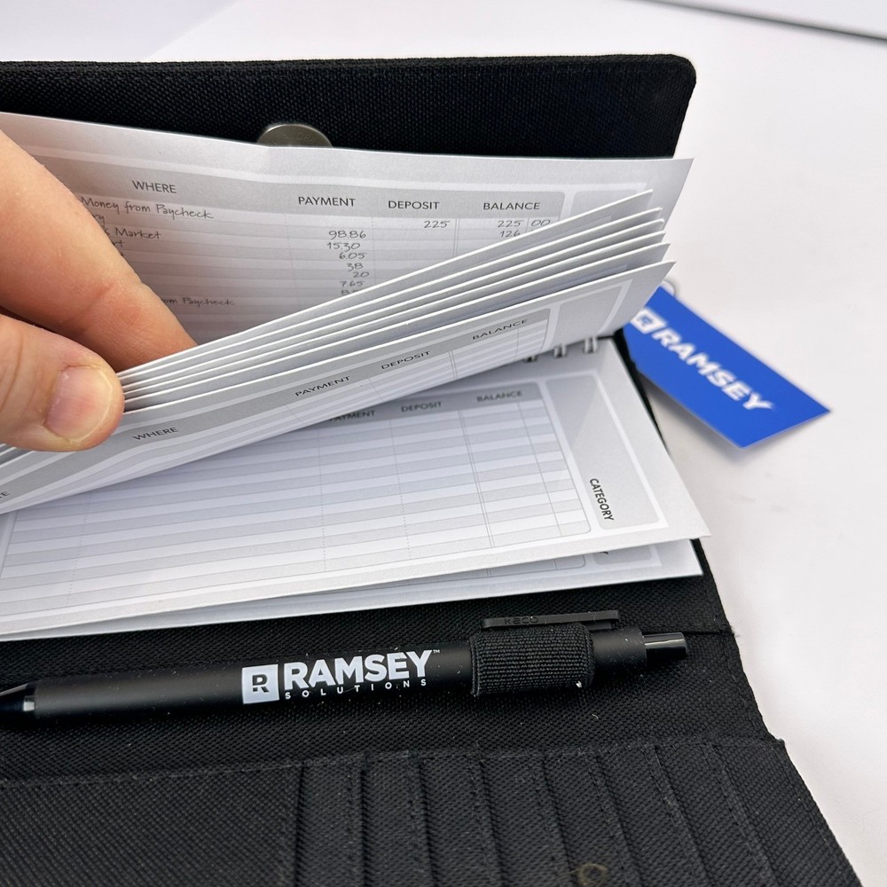 Ramsey Solutions Envelope System Black Canvas Budget Wallet Organizer with Pen