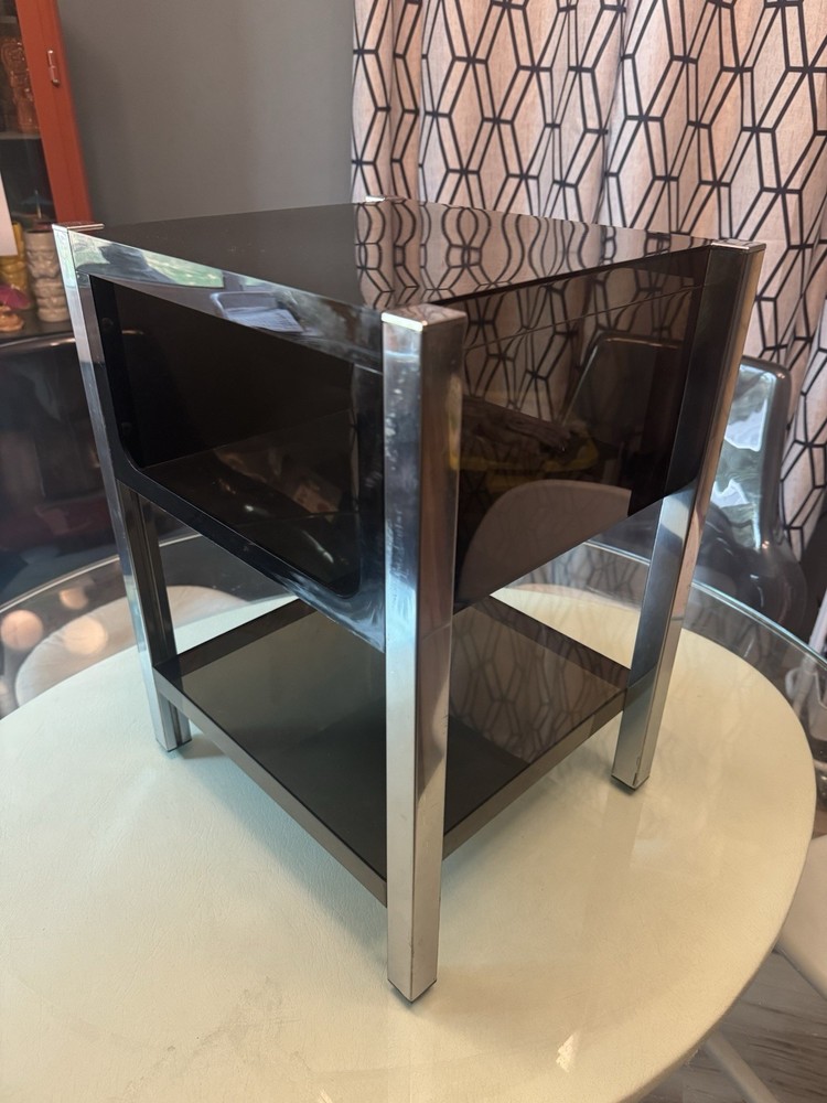 1970s Vintage Chrome and Smoke Acrylic Side/Accent Table