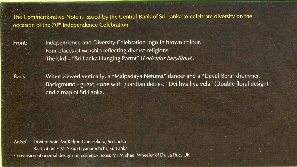 Sri Lanka 1000 Rupees 2018 P130 UNC - Commemorative w/ folder