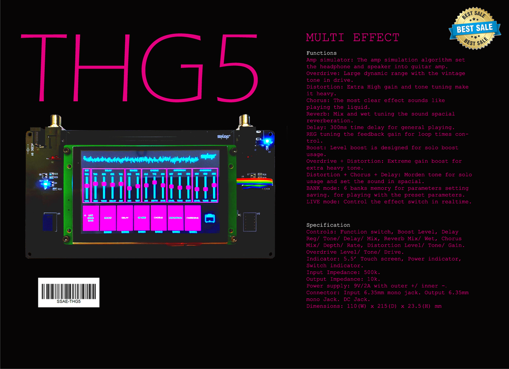 Guitar Multi Effect THG5 OD DS Chorus Reverb Delay Boost Touch Screen