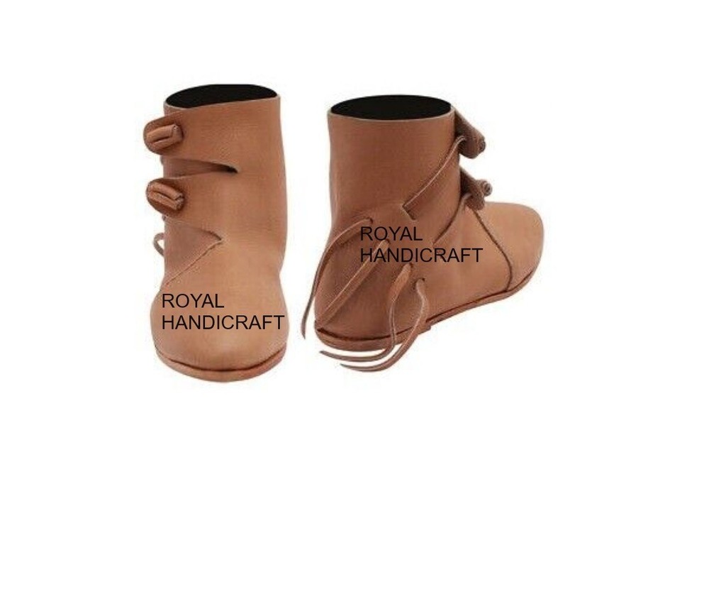 medieval leather button up boots pair leather two button up boots footwear pair