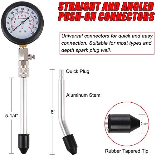 Engine Compression Tester Gauge Kit Cylinder Test Pressure Gage Tool Red Case