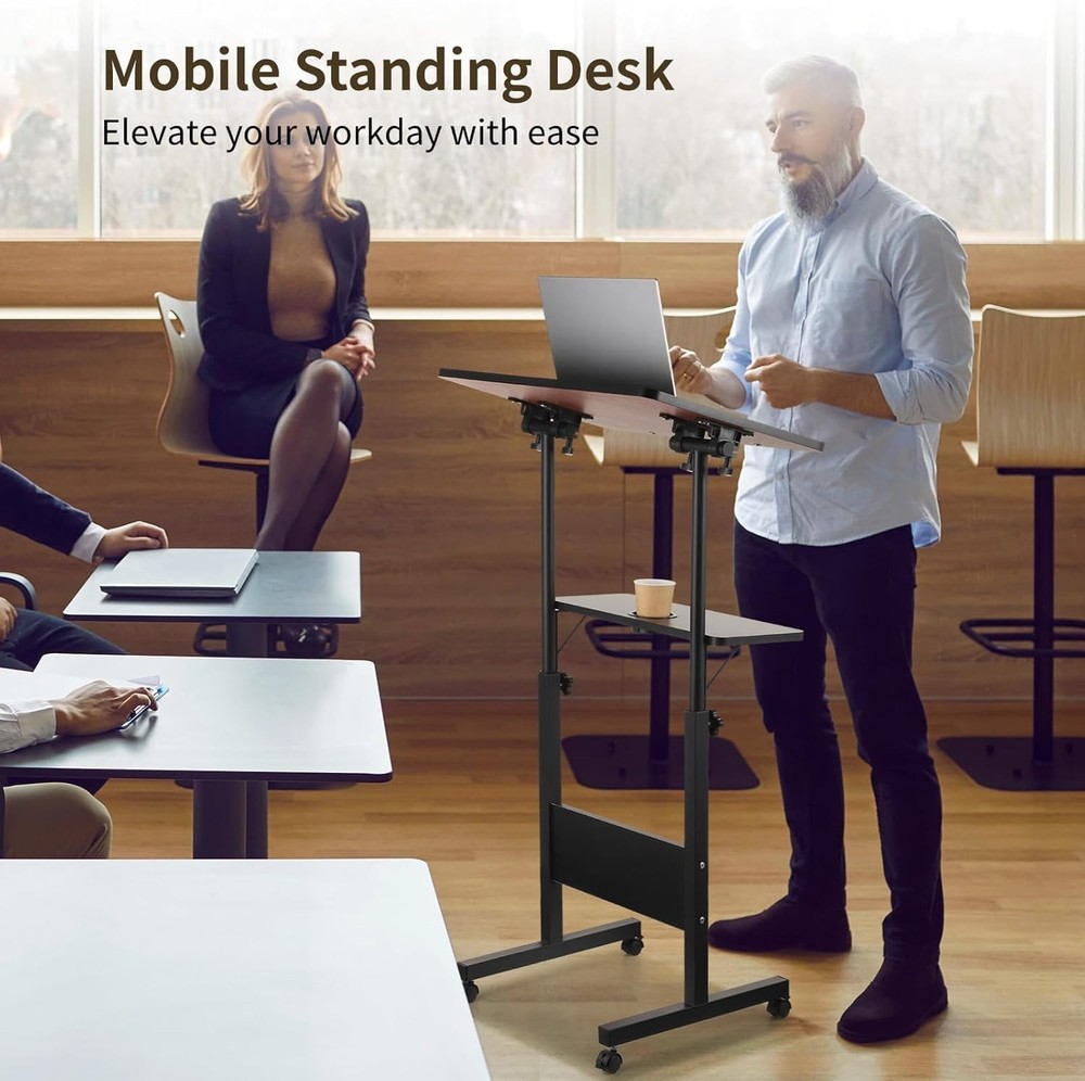 Mobile Stand Up Lectern Podium with Wheels Portable Speech Platform Pegboard