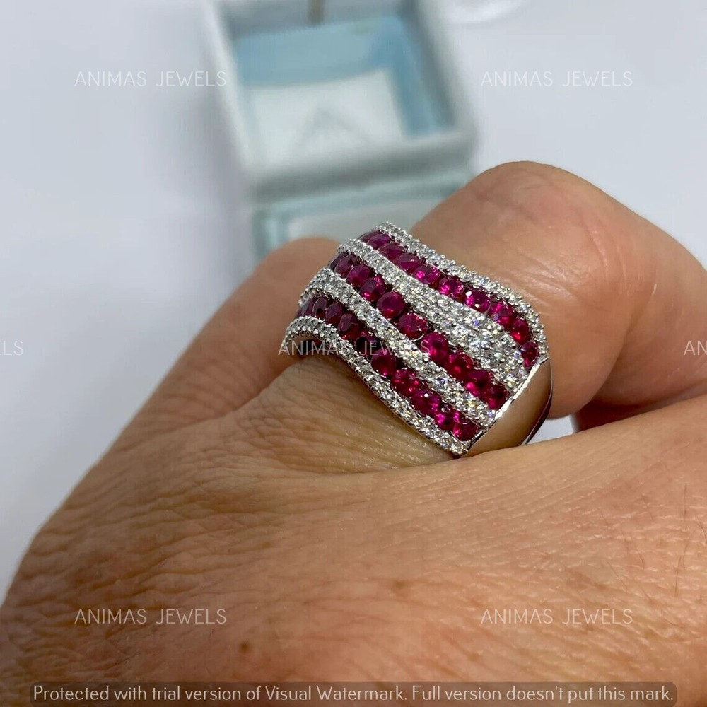 2.20Ct Round Cut Lab Created Ruby Half Eternity Wedding Ring 925 Sterling Silver
