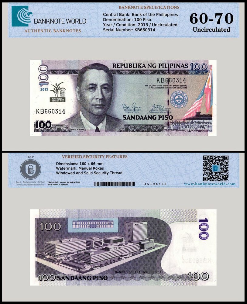 Philippines 100 Piso, 2013, P-220, UNC, Commemorative, Authenticated Banknote