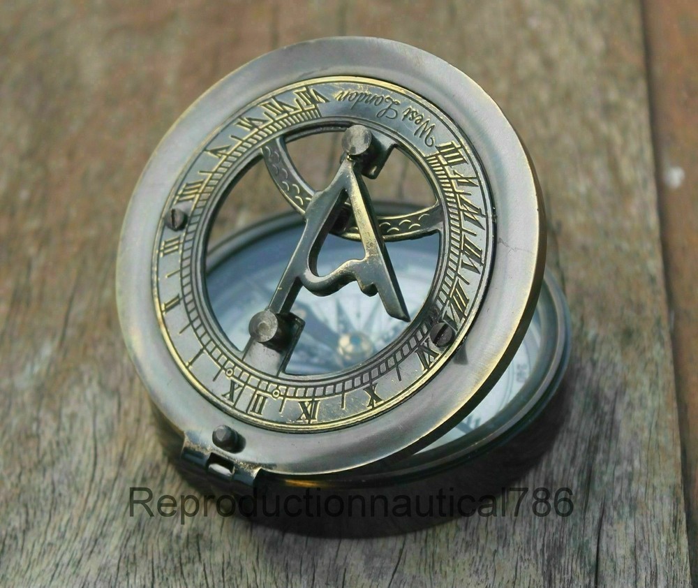 Nautical Astrolabe Solid Brass Antique Working Compass With Leather Case Gift