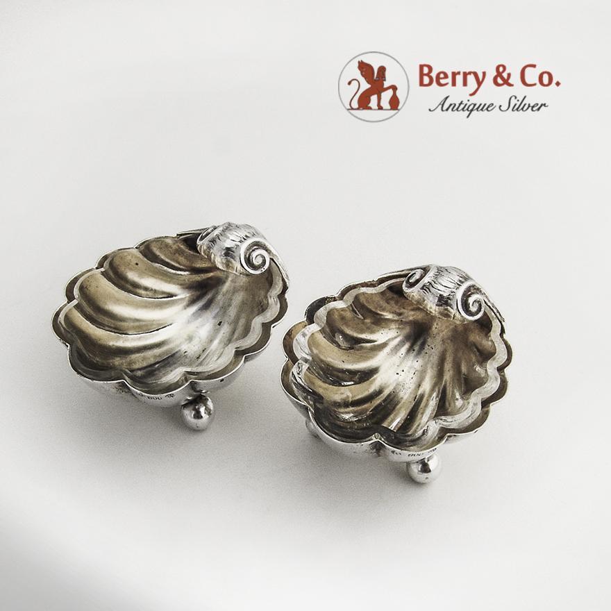 Shell Form Open Salt Dishes Pair 800 Silver Germany 1900