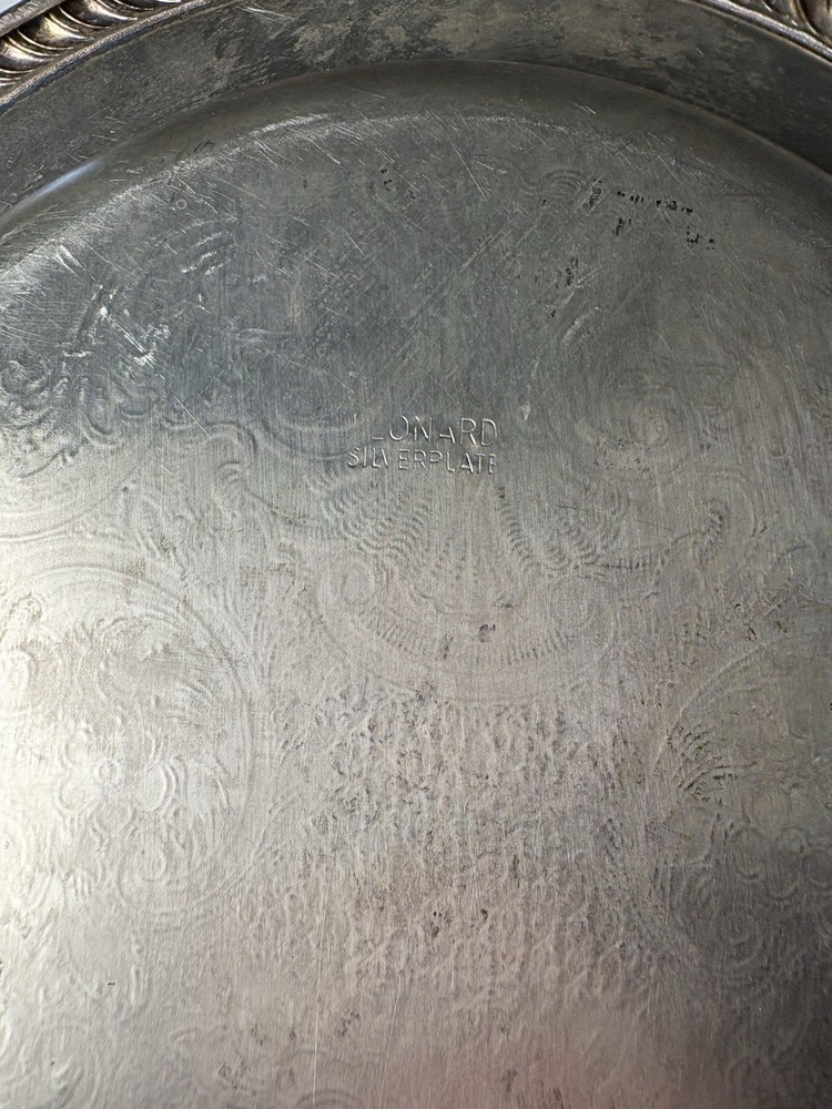 Vintage Leonard Silver Plate Oval Serving Tray Silverplatter Platter