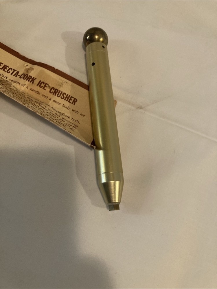 VINTAGE - Solid Brass Ejecta Cork & Ice Crusher in Leather Case BAR TOOL