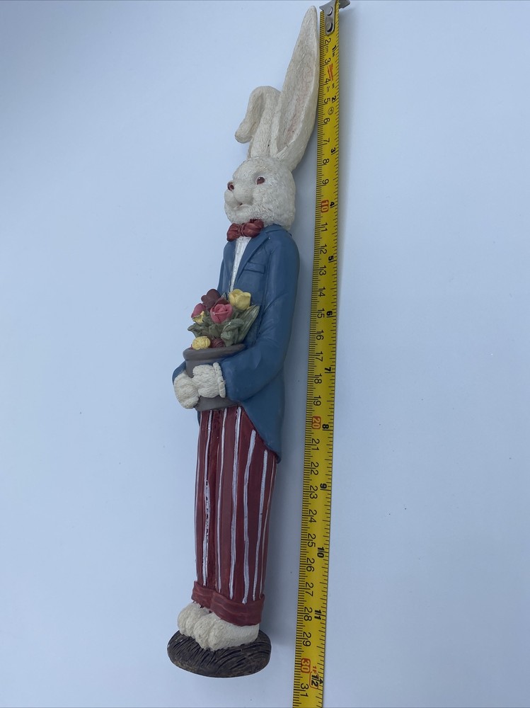 Super adorable tall Easter bunny figurine, Bunny with flowers