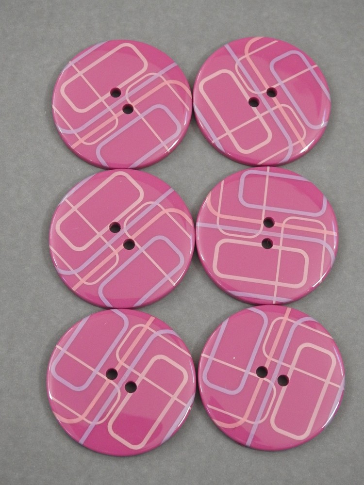 6 large MODERNIST BUTTONS pink with lines