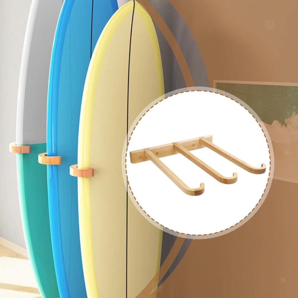 Wooden Vertical Surfboard Wall Rack Holder Easy Install Space Saving Display