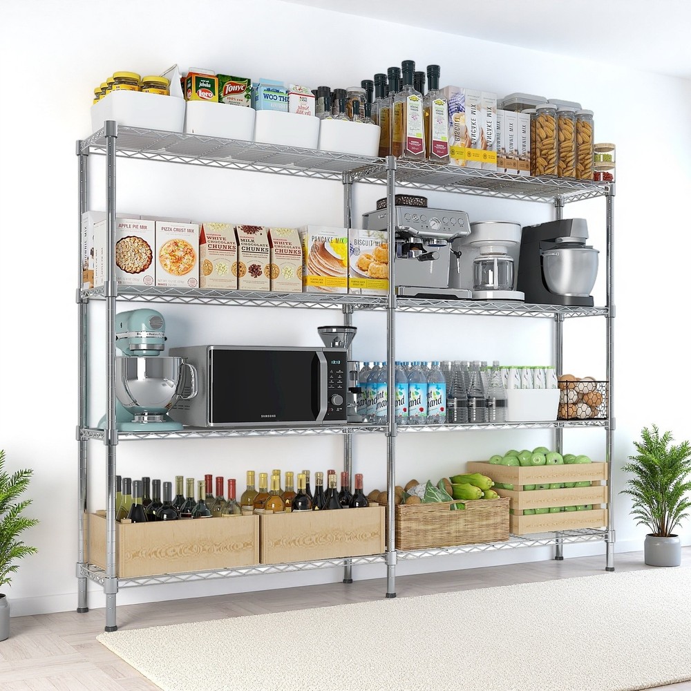 4-Tier Wire Shelving Unit 2-Column - Heavy Duty, Adjustable, Modular & Silver