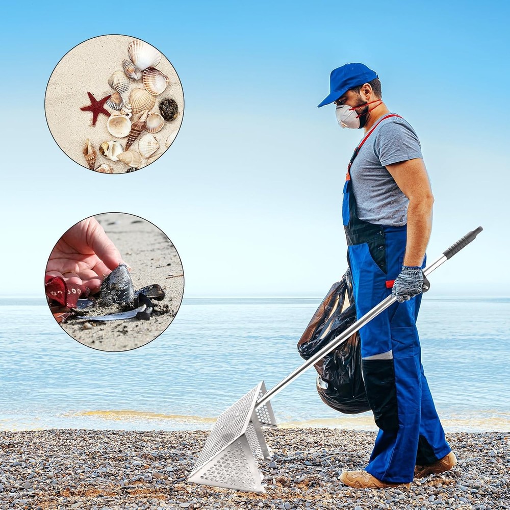 Sand Flea Rake, Durable Rake for Beach Easy to Install Sharp Teeth Wide Basket B