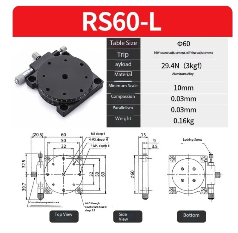 Fine-Adjustment Angular Indexing Rotary Slide Manual Positioning Platform