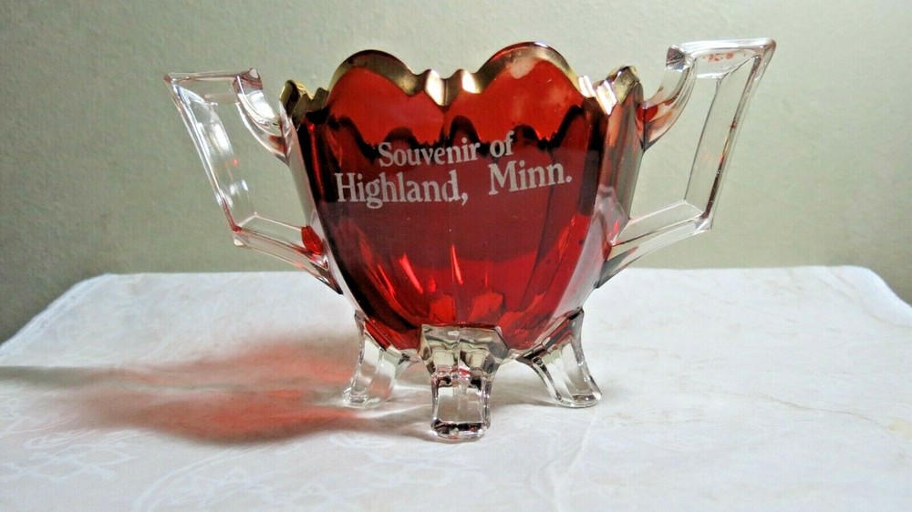 EAPG Indiana No 125 Ruby Flashed Souvenir Open Sugar Bowl