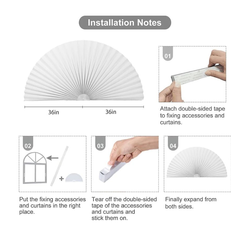 2pcs Half Circle Window Shades Self Adhesive Shades Arch Window Pleated Blinds