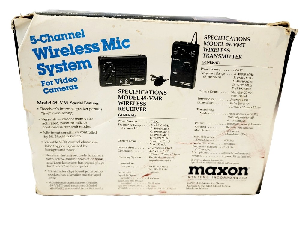 Maxon Wireless Mic System Model 49-VM 5-Channel