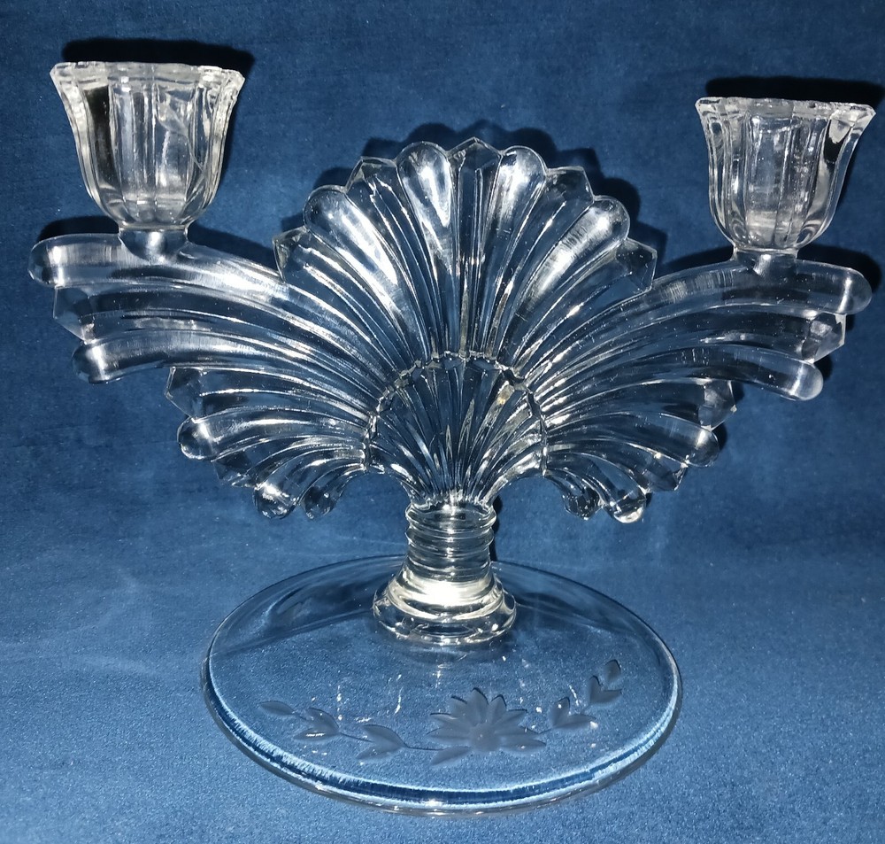 Crystal ART DECO Style Flared Double Candle Holder on Base