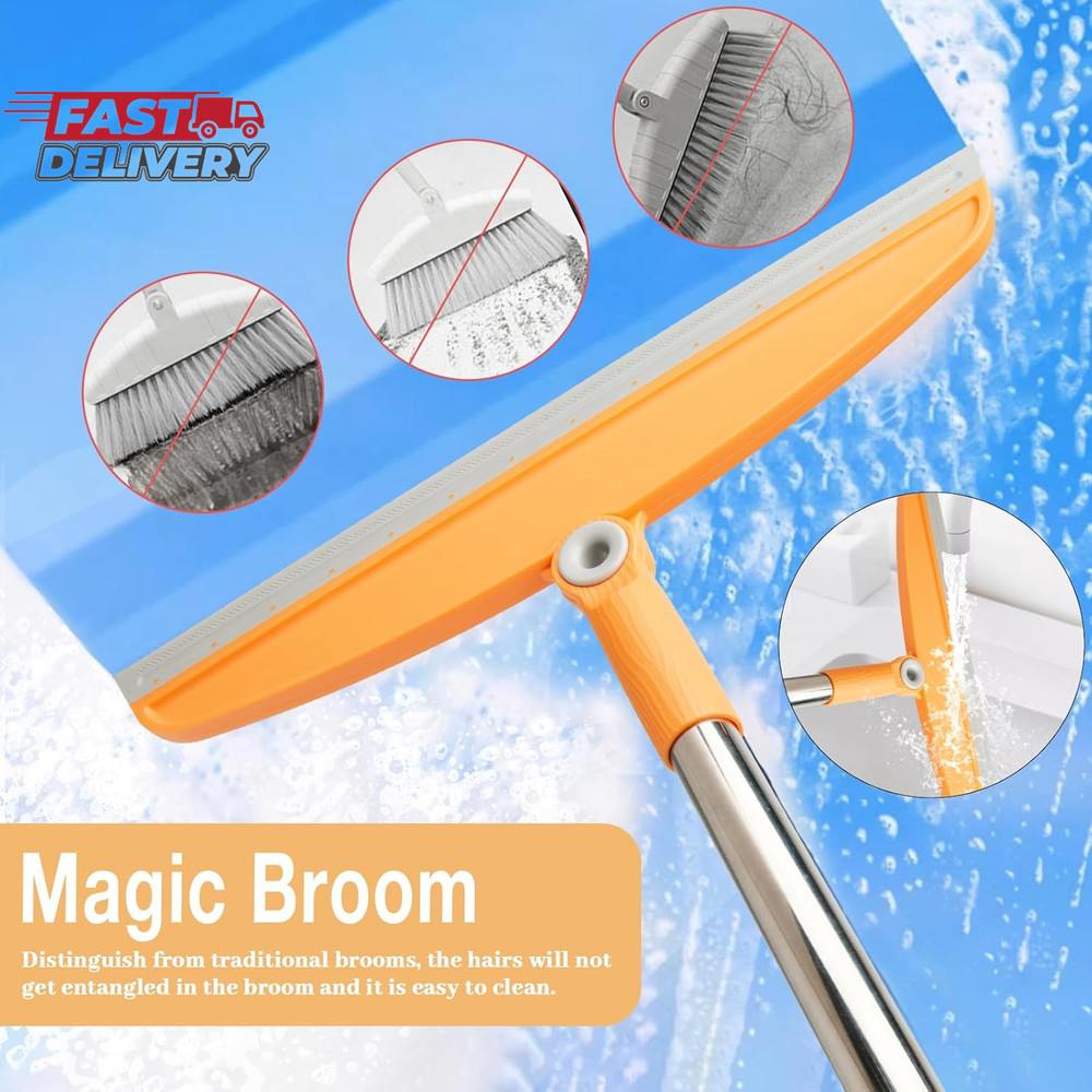Silicone Air Broom,Multifunction Broom with Long Handle，Adjustable Rubber Squeeg