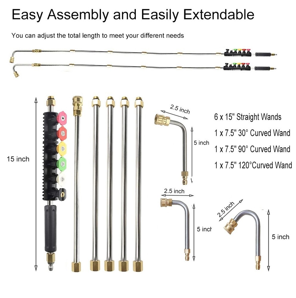 4000PSI High Pressure Washer Extension Wand Replace Lance Gutter Cleaner Nozzle