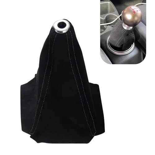 Car Shift Boot Cover, Suede Leather Manual Automatic Shift Black/Black Line