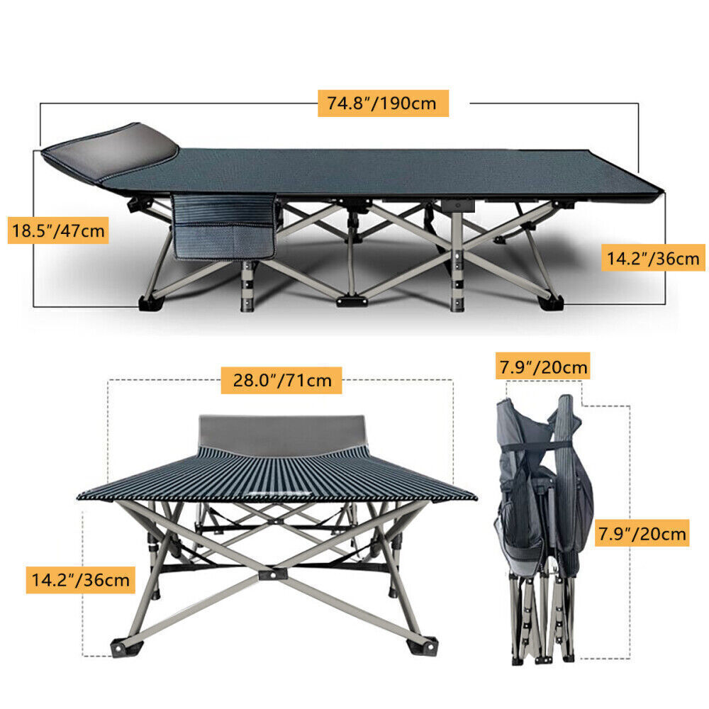 NAIZEA Folding Camping Bed Military Cot Adjustable Position Bed Gray Mattress